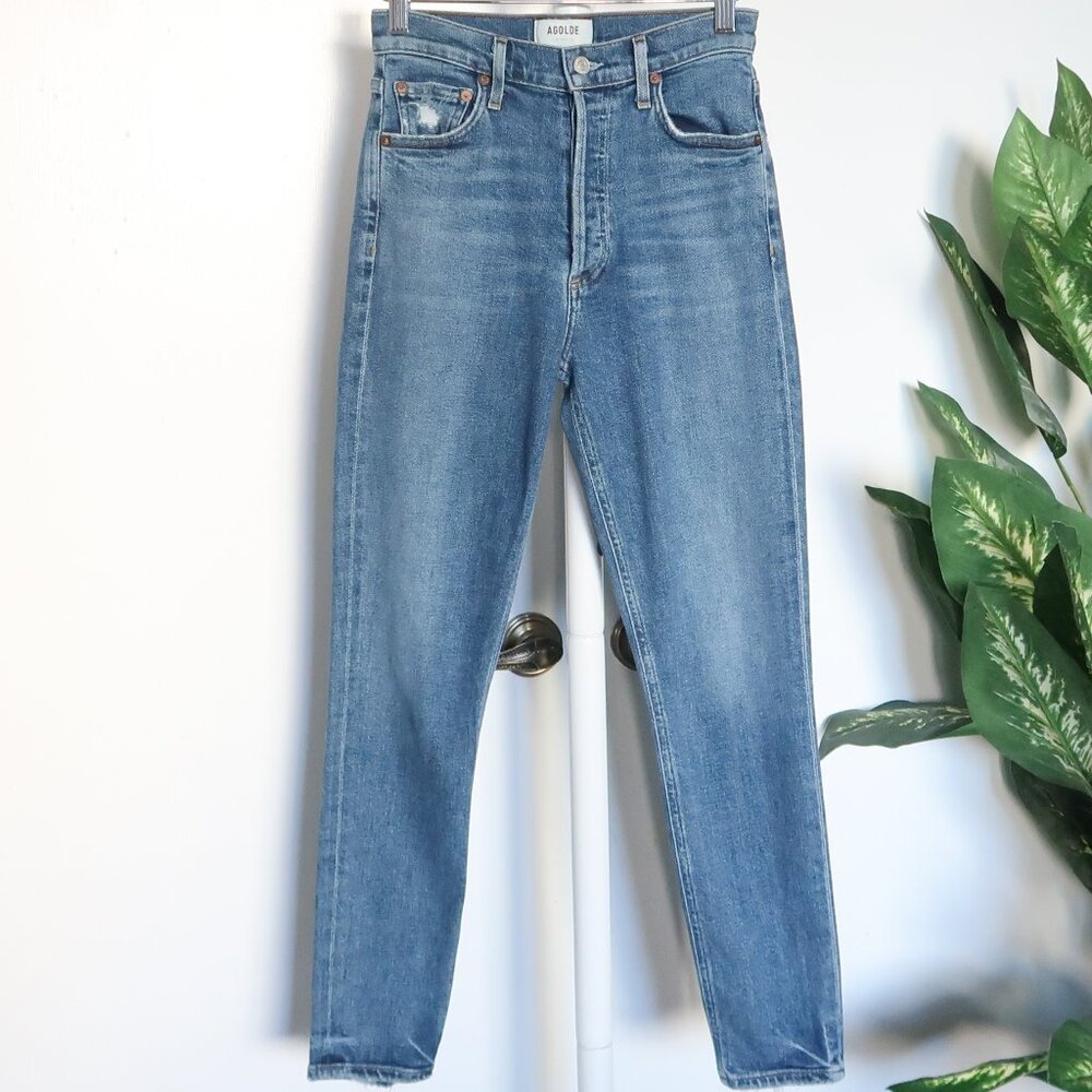 Agolde Riley High Rise Straight Crop Stretch Skinny Button Fly Denim Jeans 24 - Picture 5 of 15
